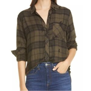 Rails hunter green black olive jet plaid lightning bolts flannel size S